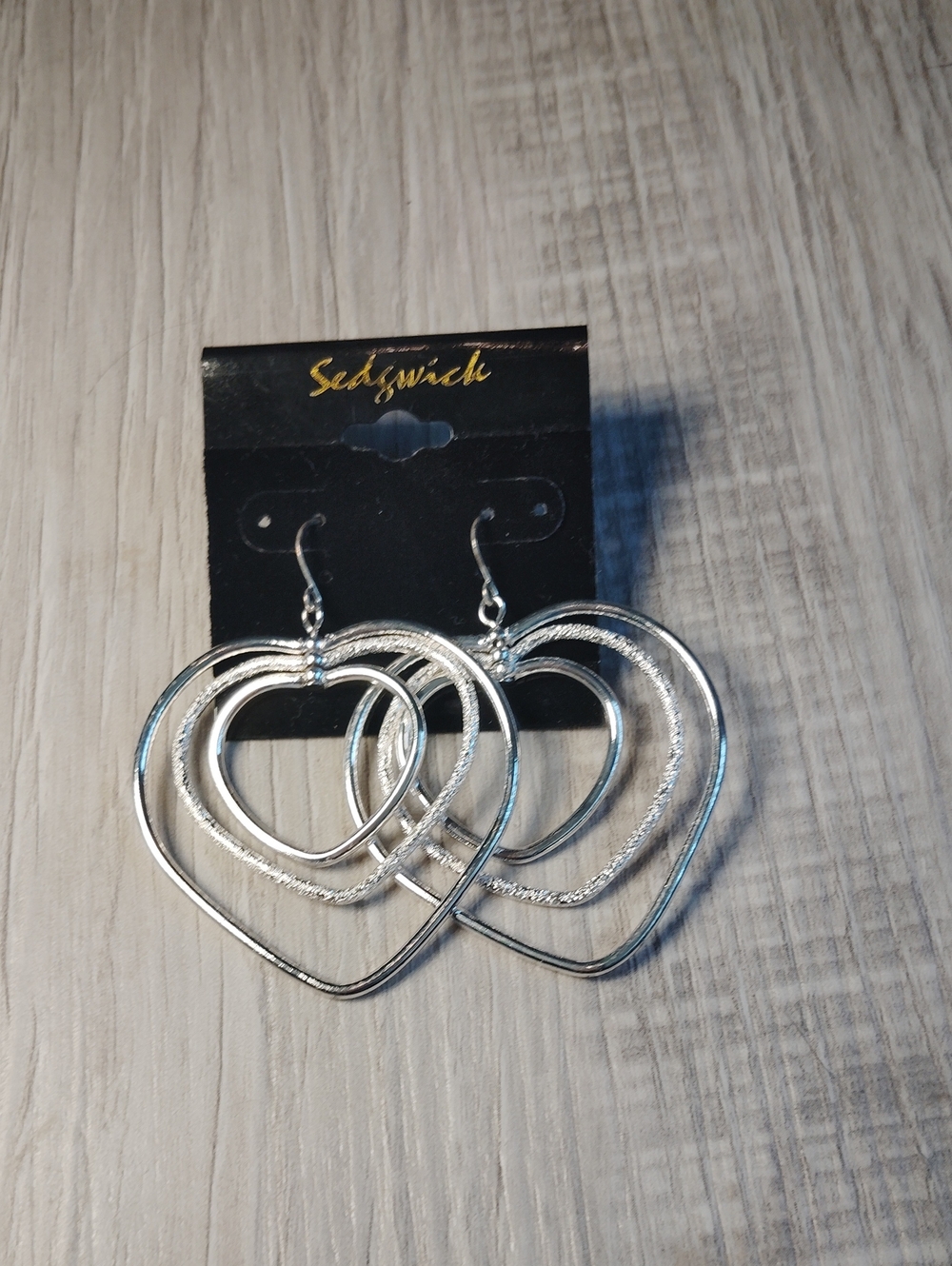 Silver Heart Trio Hoop Earrings - Silver